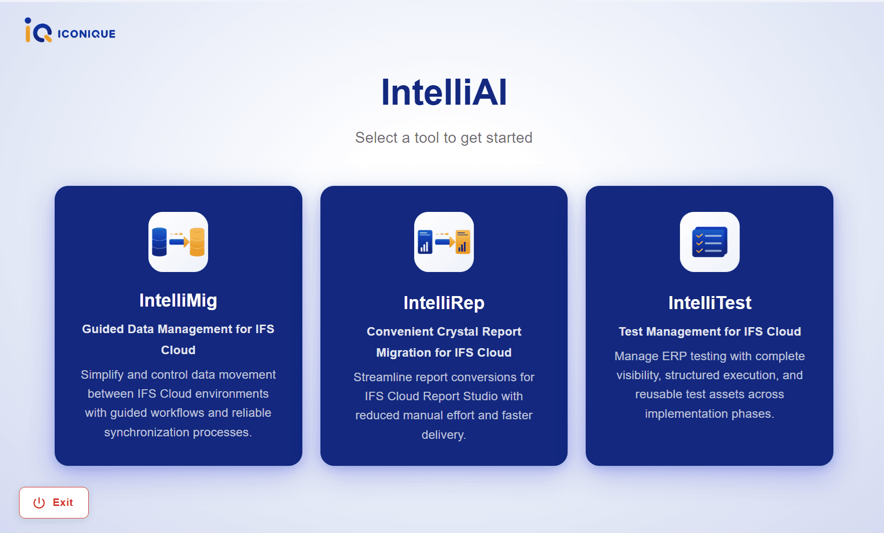 IntelliAI platform: choose IntelliMig, IntelliRep, or IntelliTest